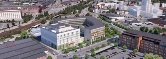 En visionsbild över den nya byggnaden i Västerås som ska inhysa Polismyndigheten och Kriminalvården. Byggnation börjar 2023 och den ska stå klar 2026.