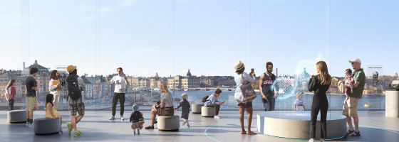Visionsbild inifrån ett framtida Nobel Center som ska byggas längs Stadsgårdskajen vid Slussen i Stockholm.