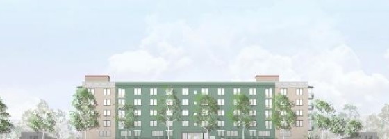 Förslag på fasad och utseende för en del av Stockholmshems nya hyresrätter i Bagarmossen.