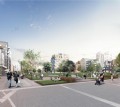 Visionsbild över planerad stadsutveckling på Backaplan.