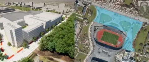 Stadionområdets omfattande ansiktslyft börjar ta form