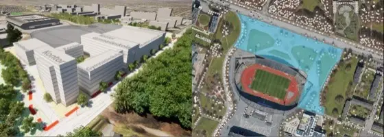 Stadionområdets omfattande ansiktslyft börjar ta form